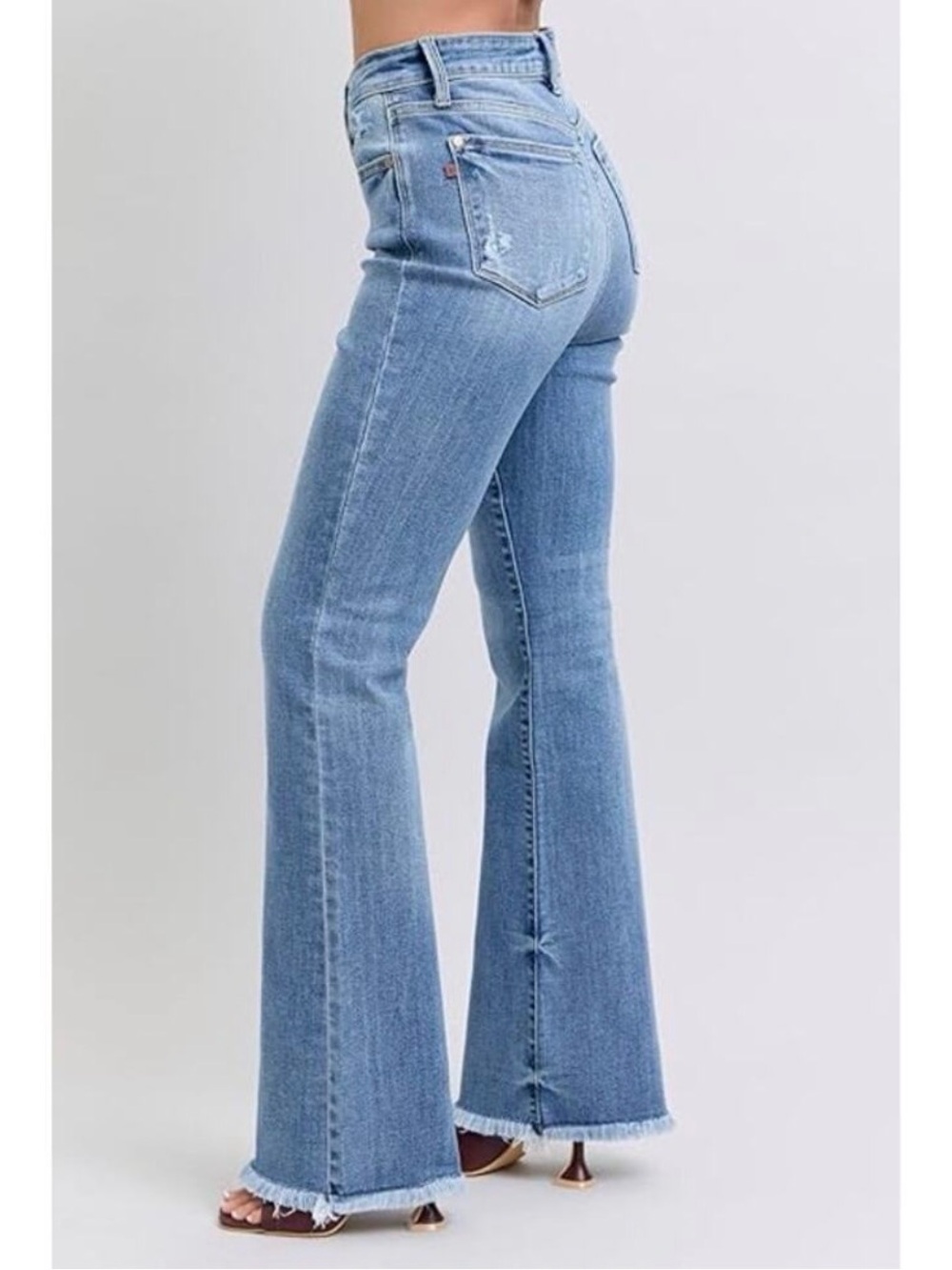 Judy Blue High-Rise Waist Bootcut Jeans Distressed Raw Hem Boyfriend Denim 11/30